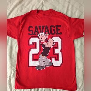 Savage Men's Popeye Red T-Shirt Size L